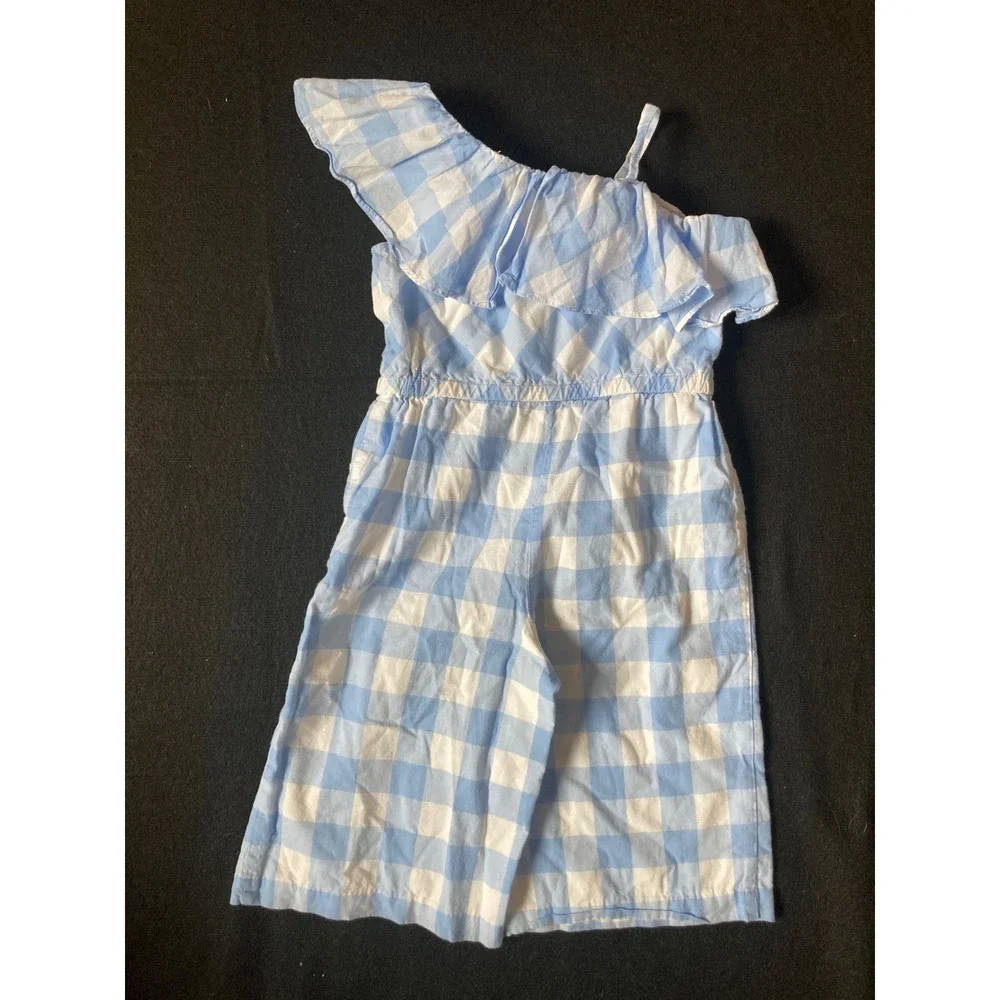 Janie and Jack Blue Gingham One Shoulder Ruffle Jumpsuit‎ Kids 2T
